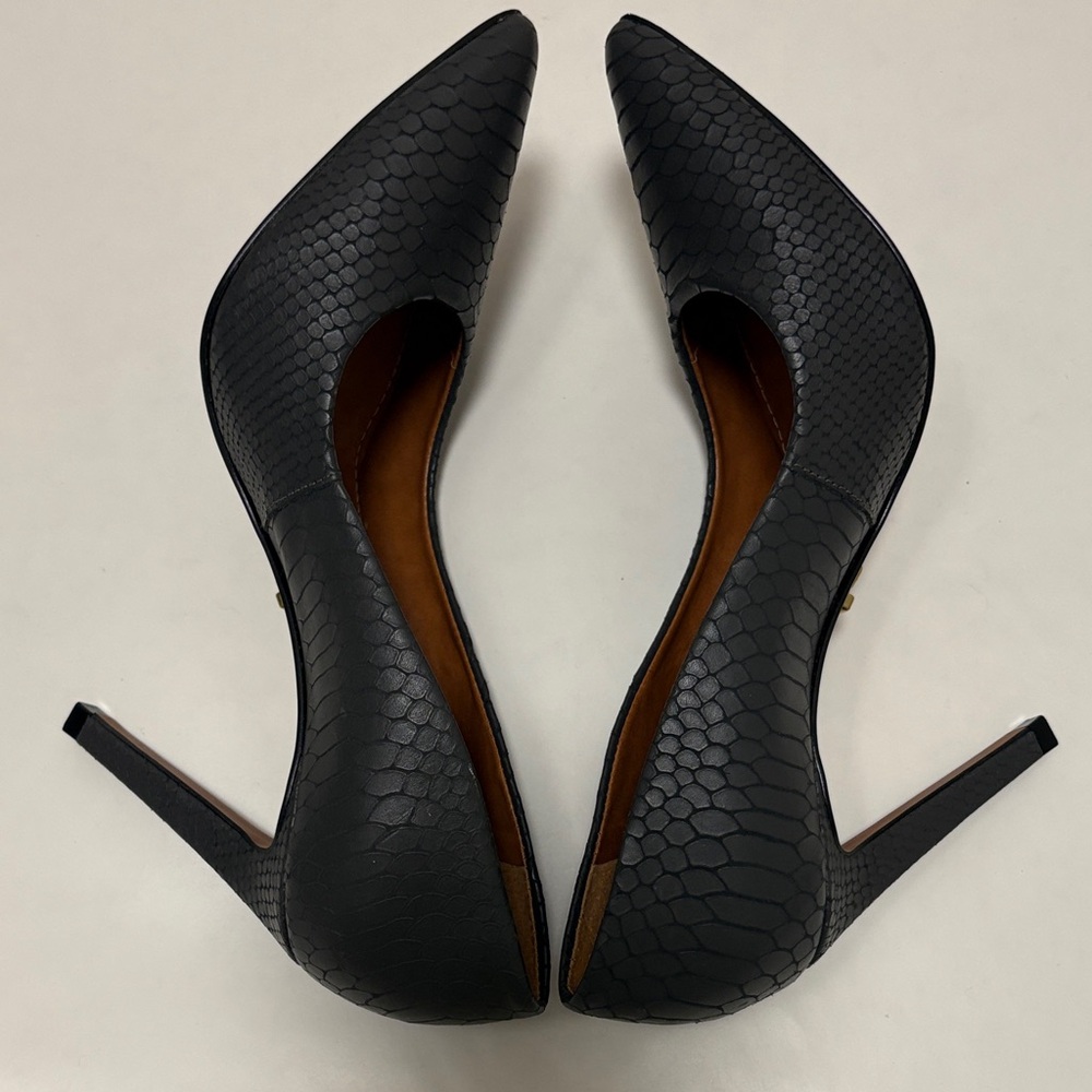 Carrano Dark Gray Snakeskin Leather Brazil Point Toe Stiletto Padded Pumps Shoe - Picture 8 of 8